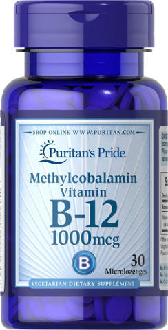 Puritan's Pride ויטמין בי 12 -1000 מתילקובלמין B12 30 לכסניות מציצה